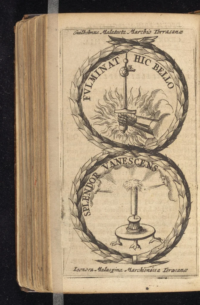 An illustration from Symbola varia diversorum principum, archiducum, ducum, comitum & marchionum totius Italiae : cum facili isagoge D. Anselmi de Boot, 1686, leaf 457