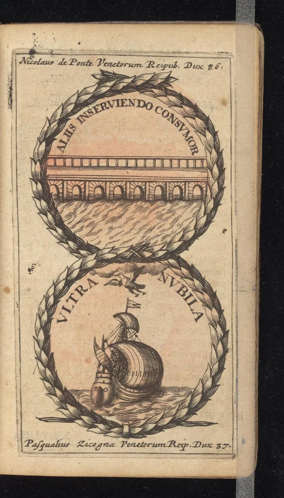 An illustration from Symbola varia diversorum principum, archiducum, ducum, comitum & marchionum totius Italiae : cum facili isagoge D. Anselmi de Boot, 1686, leaf 46