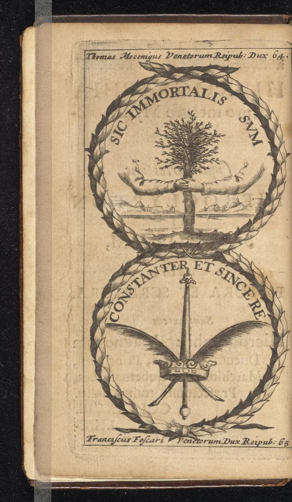 An illustration from Symbola varia diversorum principum, archiducum, ducum, comitum & marchionum totius Italiae : cum facili isagoge D. Anselmi de Boot, 1686, leaf 9