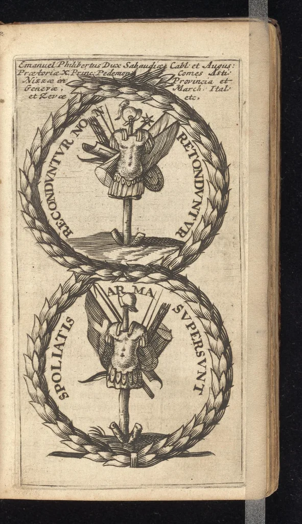 An illustration from Symbola varia diversorum principum, archiducum, ducum, comitum & marchionum totius Italiae : cum facili isagoge D. Anselmi de Boot, 1686, leaf 94