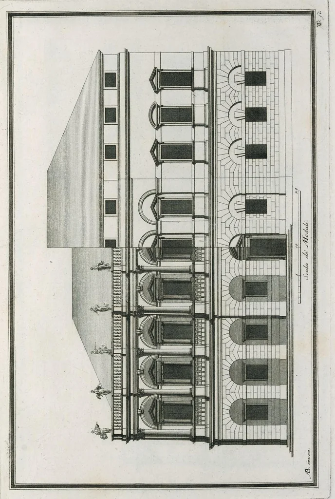 An illustration from Architecturæ ordines : gradatim dispositi in orthografhiis ædium cum opere rustico attico, et symmetriis coronidum in frontibus non ornatis ; X tabulis æneis nunc primum in lucem editi, 1700, leaf 16