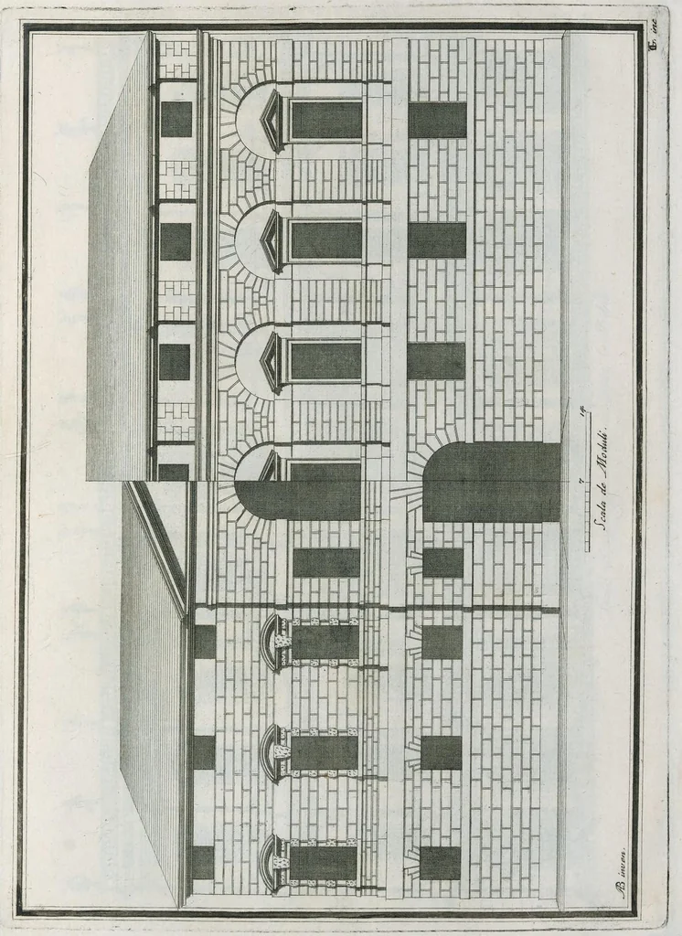 An illustration from Architecturæ ordines : gradatim dispositi in orthografhiis ædium cum opere rustico attico, et symmetriis coronidum in frontibus non ornatis ; X tabulis æneis nunc primum in lucem editi, 1700, leaf 4