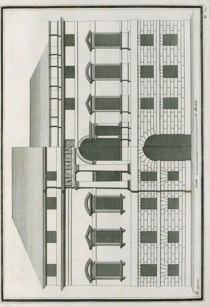 An illustration from Architecturæ ordines : gradatim dispositi in orthografhiis ædium cum opere rustico attico, et symmetriis coronidum in frontibus non ornatis ; X tabulis æneis nunc primum in lucem editi, 1700, leaf 8