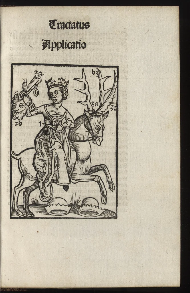 An illustration from Logica memoratiua : chartiludiũ logice, siue, totius dialectice memoria : & nouus Petri Hyspani textus emendatus : cum iucundo pictasmatis exercitio, 1509, leaf 122
