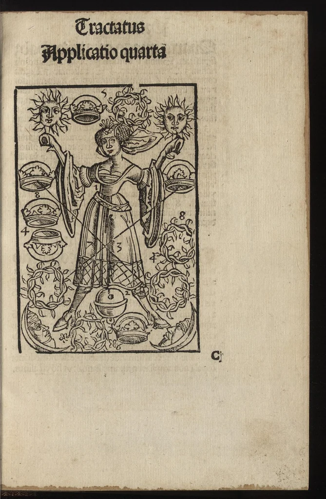 An illustration from Logica memoratiua : chartiludiũ logice, siue, totius dialectice memoria : & nouus Petri Hyspani textus emendatus : cum iucundo pictasmatis exercitio, 1509, leaf 40