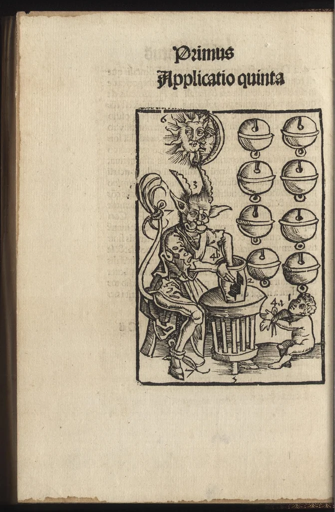 An illustration from Logica memoratiua : chartiludiũ logice, siue, totius dialectice memoria : & nouus Petri Hyspani textus emendatus : cum iucundo pictasmatis exercitio, 1509, leaf 43