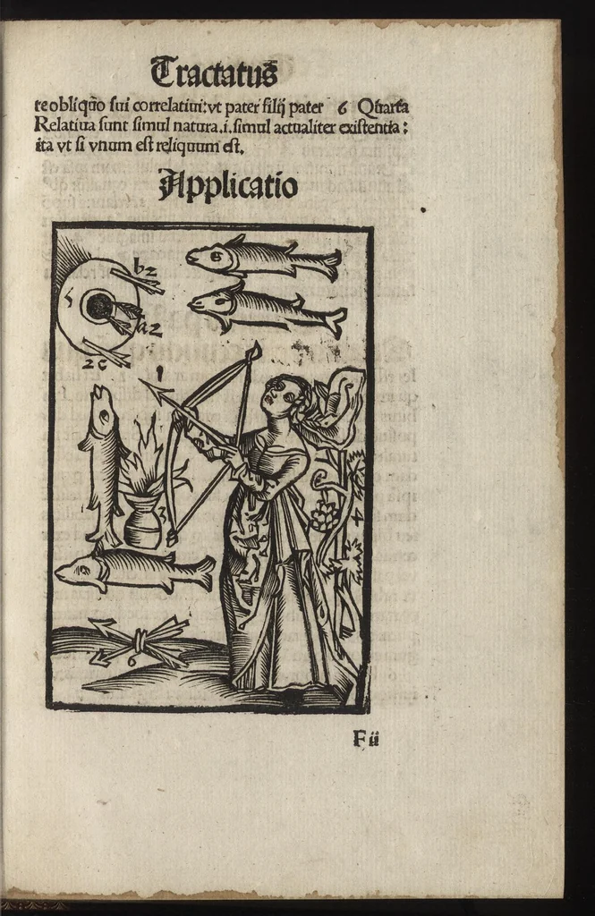An illustration from Logica memoratiua : chartiludiũ logice, siue, totius dialectice memoria : & nouus Petri Hyspani textus emendatus : cum iucundo pictasmatis exercitio, 1509, leaf 78