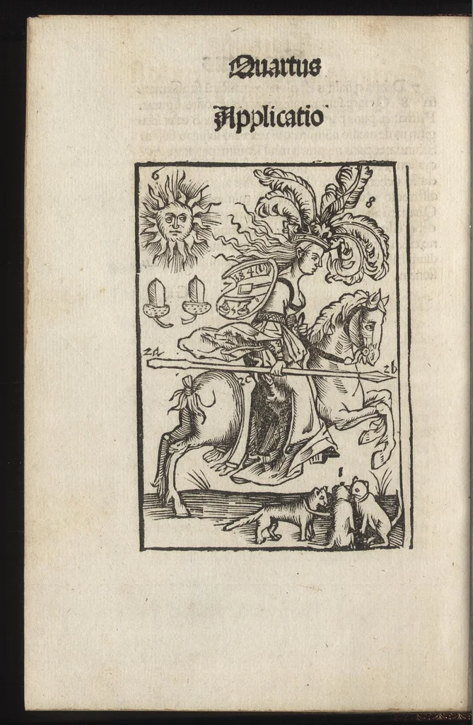 An illustration from Logica memoratiua : chartiludiũ logice, siue, totius dialectice memoria : & nouus Petri Hyspani textus emendatus : cum iucundo pictasmatis exercitio, 1509, leaf 93