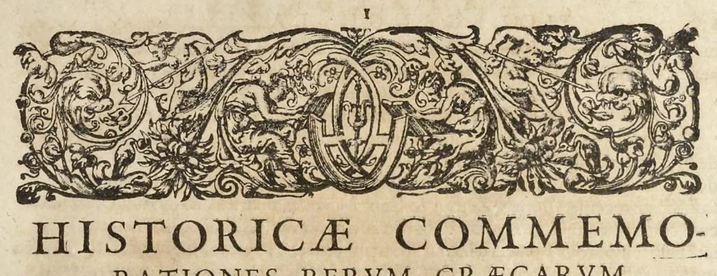 An illustration from Historicarum commemorationum rerum Graecarum libri duo : in quibus tam Helladis quam Peloponnesi, quae in lucem antea non venerunt, explicantur, 1605, leaf 12