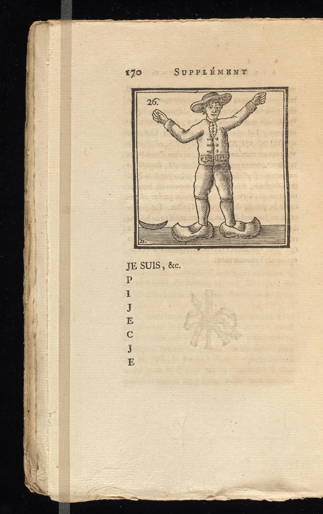An illustration from Supplément a La magie blanche dévoilée : contenant l'explication de plusieurs tours nouveaux, joués depuis peu à Londres : avec des éclaircissemens sur les artifices des joueurs de profession, les cadrans sympathiques, le mouvement perpétuel, les chevaux savans, les poupées parlantes, les automates dansans, les ventriloques, les sabots élastiques, &c. &c., 1792, leaf 179