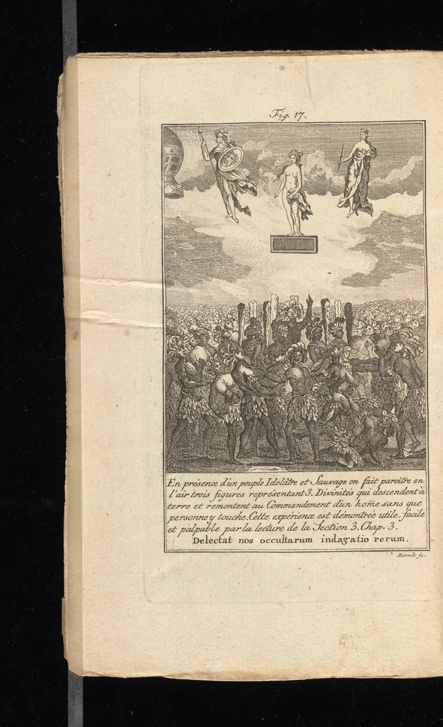 An illustration from La magie blanche dévoilée, ou, Explication des tours surprenans qui font depuis peu l'admiration de la capitale & de la province : avec des réflexions sur la baguette divinatoire, les automates joeurs d'échecs, &c. &c., 1792, leaf 49