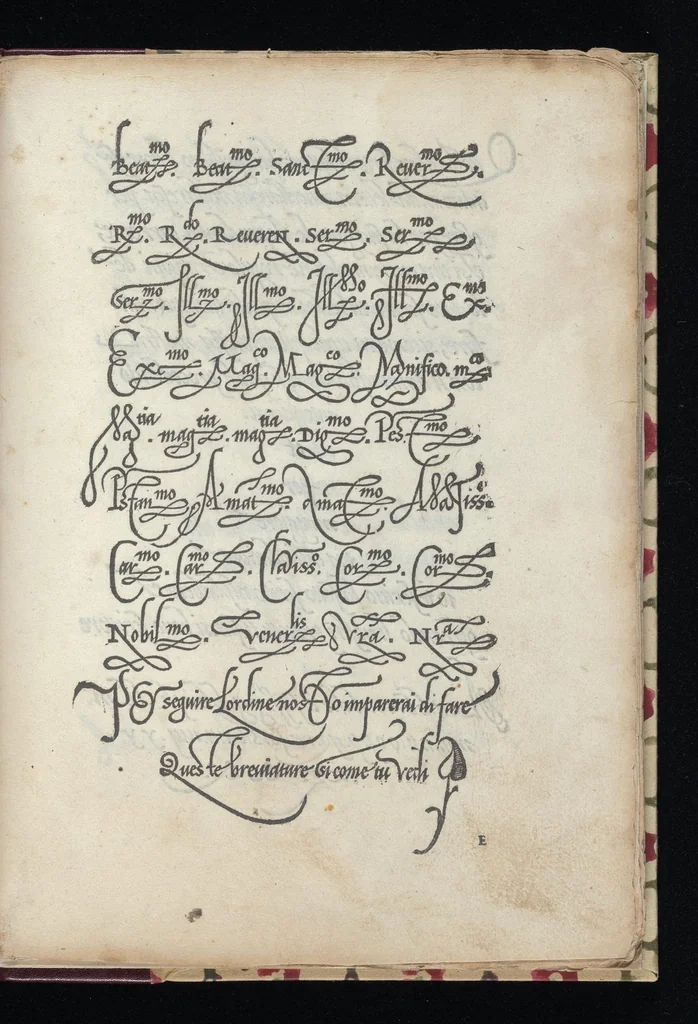 An illustration from Lo presente libro insegna la vera arte delo excelle[n]te scriuere de diuerse varie sorti de litere : le quali se fano p[e]r geometrica ragione & con la presente opera ognuno le potra imparare impochi giorni p[er] lo amaistramento, ragione, & essempli, come qui seguente vederai, 1544, leaf 14