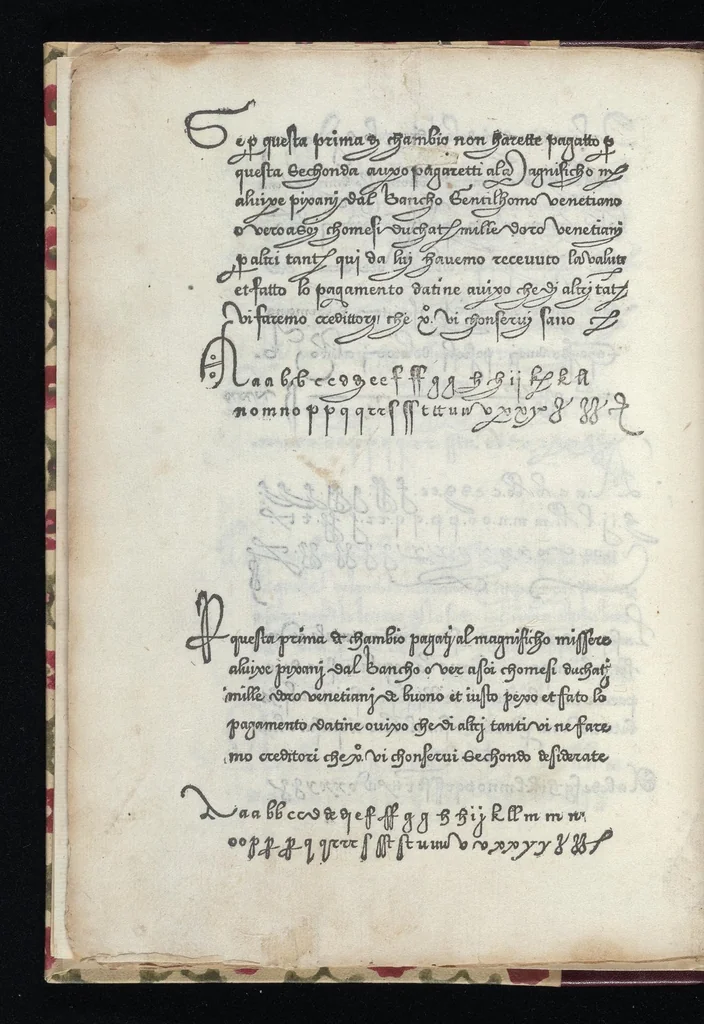 An illustration from Lo presente libro insegna la vera arte delo excelle[n]te scriuere de diuerse varie sorti de litere : le quali se fano p[e]r geometrica ragione & con la presente opera ognuno le potra imparare impochi giorni p[er] lo amaistramento, ragione, & essempli, come qui seguente vederai, 1544, leaf 19