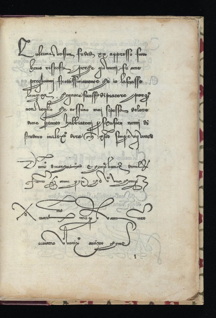 An illustration from Lo presente libro insegna la vera arte delo excelle[n]te scriuere de diuerse varie sorti de litere : le quali se fano p[e]r geometrica ragione & con la presente opera ognuno le potra imparare impochi giorni p[er] lo amaistramento, ragione, & essempli, come qui seguente vederai, 1544, leaf 22