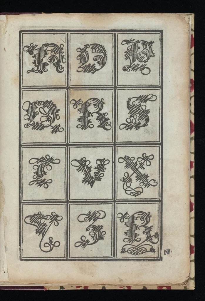 An illustration from Lo presente libro insegna la vera arte delo excelle[n]te scriuere de diuerse varie sorti de litere : le quali se fano p[e]r geometrica ragione & con la presente opera ognuno le potra imparare impochi giorni p[er] lo amaistramento, ragione, & essempli, come qui seguente vederai, 1544, leaf 30