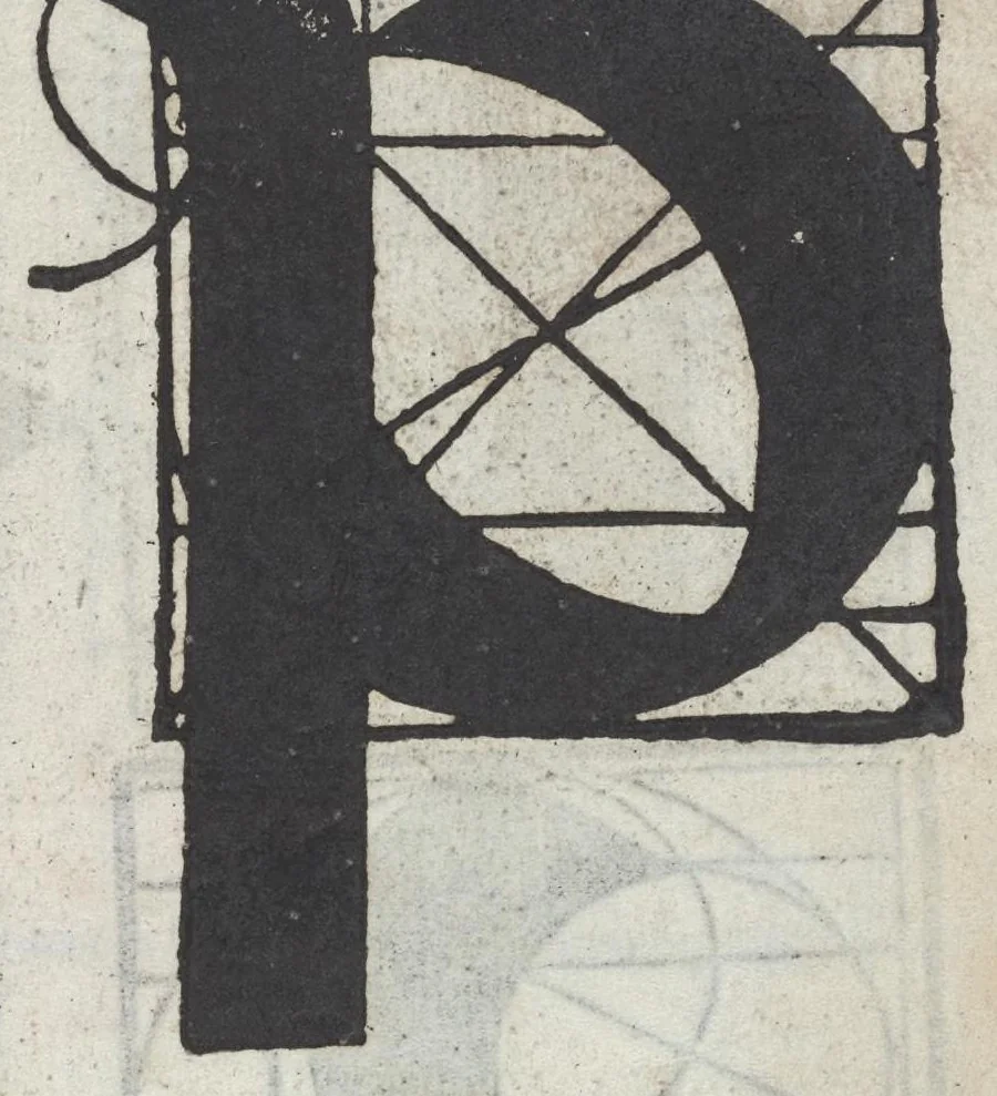 An illustration from Lo presente libro insegna la vera arte delo excelle[n]te scriuere de diuerse varie sorti de litere : le quali se fano p[e]r geometrica ragione & con la presente opera ognuno le potra imparare impochi giorni p[er] lo amaistramento, ragione, & essempli, come qui seguente vederai, 1544, leaf 36