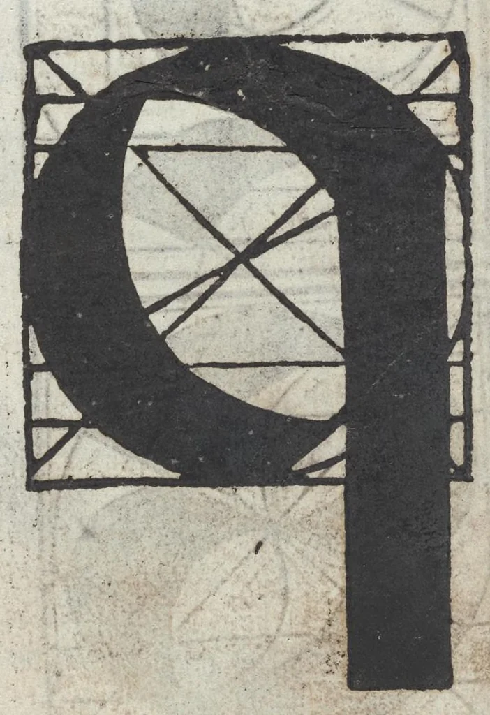 An illustration from Lo presente libro insegna la vera arte delo excelle[n]te scriuere de diuerse varie sorti de litere : le quali se fano p[e]r geometrica ragione & con la presente opera ognuno le potra imparare impochi giorni p[er] lo amaistramento, ragione, & essempli, come qui seguente vederai, 1544, leaf 36