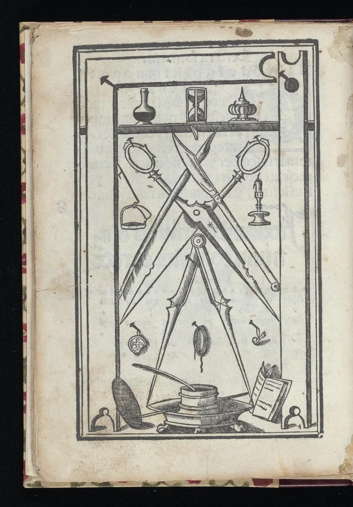 An illustration from Lo presente libro insegna la vera arte delo excelle[n]te scriuere de diuerse varie sorti de litere : le quali se fano p[e]r geometrica ragione & con la presente opera ognuno le potra imparare impochi giorni p[er] lo amaistramento, ragione, & essempli, come qui seguente vederai, 1544, leaf 55