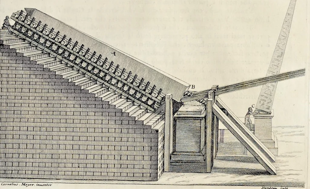 An illustration from L'arte di restituire à Roma la tralasciata nauigatione del suo Teuere : divisa in tre parti. 1. Gl'impedimenti, che sono nell'alueo del Teuere da Roma à Perugia, e suoi rimedij. 2. Le difficoltà, che sono nella nauigatione del Teuere da Roma sino al mare, e suoi rimedij. 3. Nella quale si discorre perche Roma è stata fabricata, e mantenuta sù le sponde del Teuere, e si tratta d'alcun'altre propositioni proficue per lo stato ecclesiastico., 1685, leaf 152