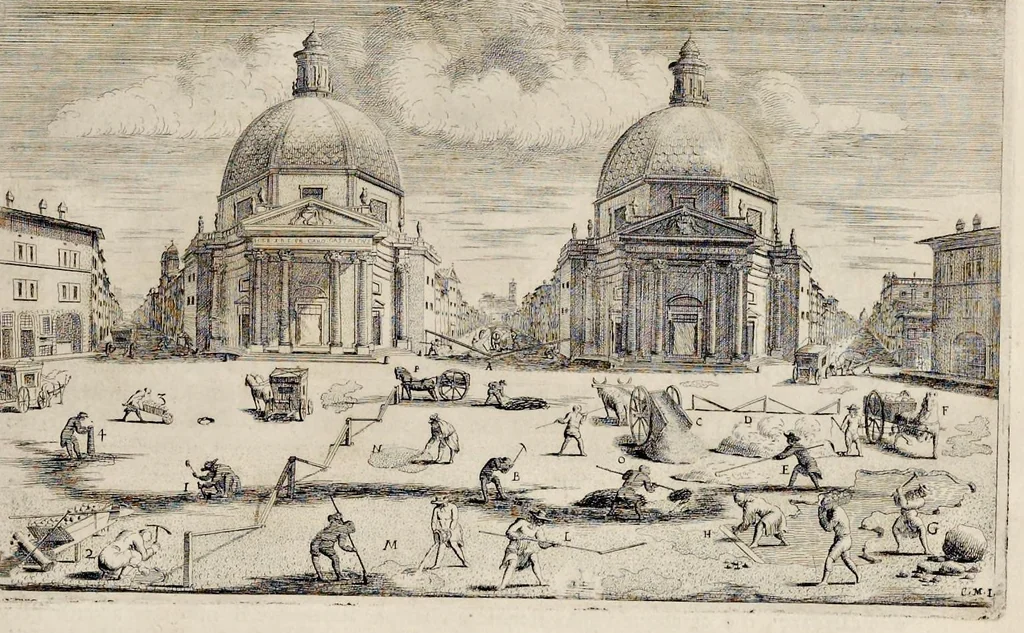 An illustration from L'arte di restituire à Roma la tralasciata nauigatione del suo Teuere : divisa in tre parti. 1. Gl'impedimenti, che sono nell'alueo del Teuere da Roma à Perugia, e suoi rimedij. 2. Le difficoltà, che sono nella nauigatione del Teuere da Roma sino al mare, e suoi rimedij. 3. Nella quale si discorre perche Roma è stata fabricata, e mantenuta sù le sponde del Teuere, e si tratta d'alcun'altre propositioni proficue per lo stato ecclesiastico., 1685, leaf 180