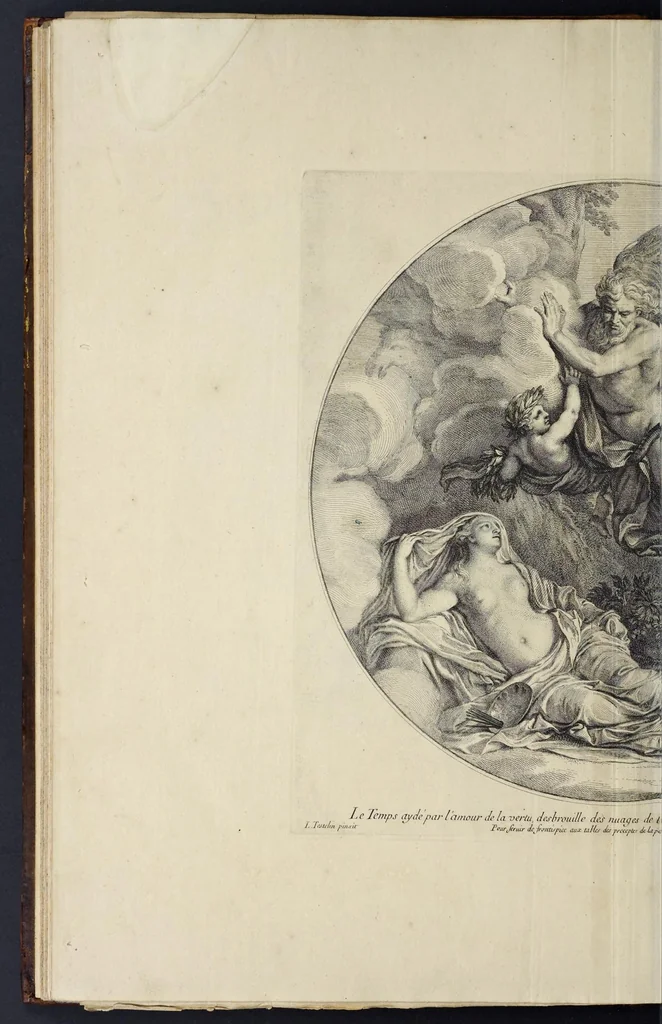 An illustration from Sentimens des plus habiles peintres sur la pratique de la peinture et sculpture : mis en tables de preceptes, avec plusieurs discours academiques, ou conferences tenuës en l'Académie royale desdits arts .., 1696, leaf 87