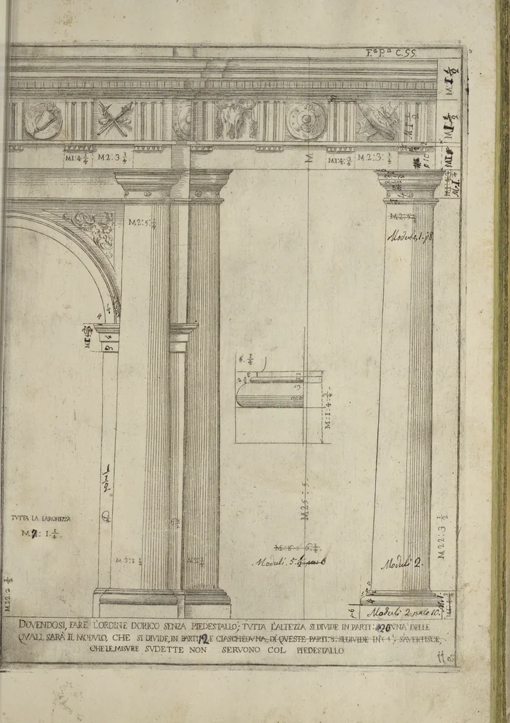 An illustration from L'architettura civile : preparata sú la geometria, e ridotta alle prospettive : considerazioni pratiche, 1711, leaf 106