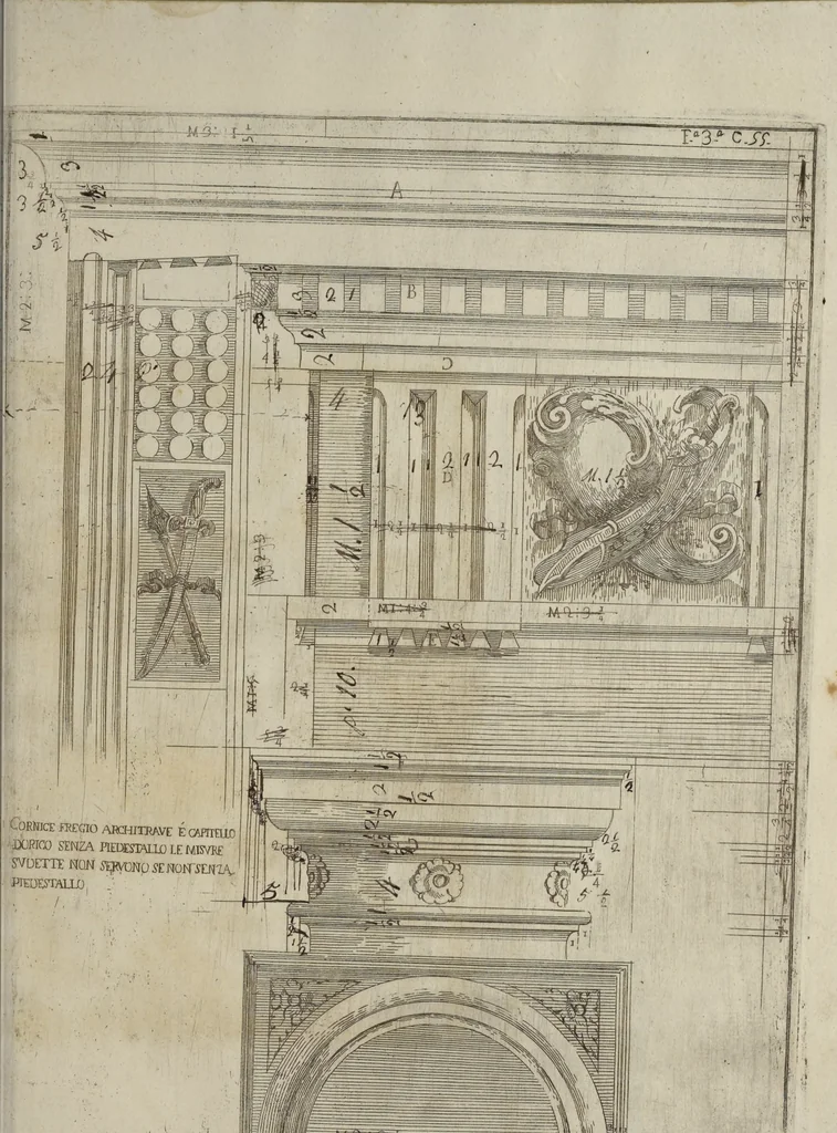 An illustration from L'architettura civile : preparata sú la geometria, e ridotta alle prospettive : considerazioni pratiche, 1711, leaf 110