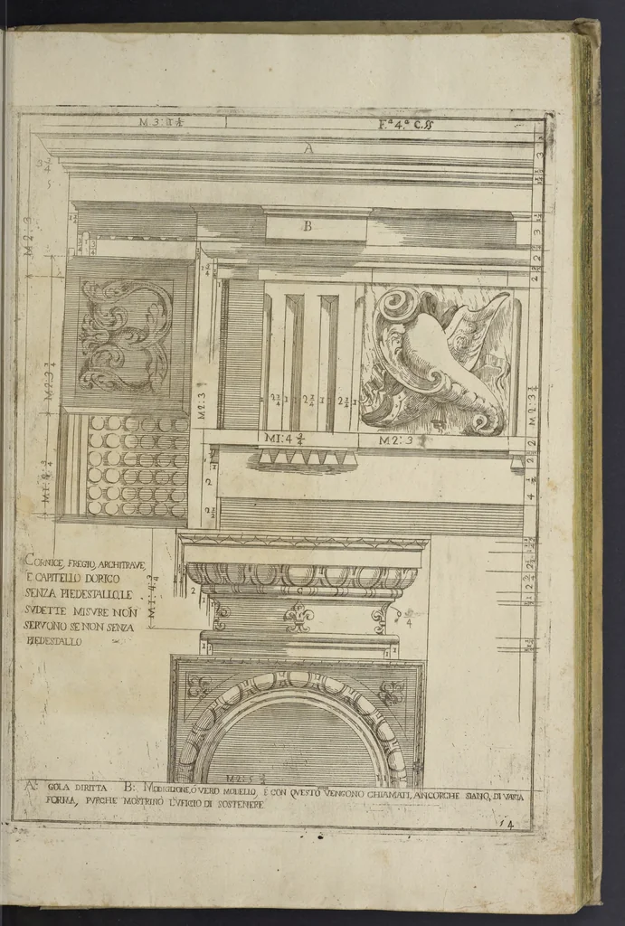 An illustration from L'architettura civile : preparata sú la geometria, e ridotta alle prospettive : considerazioni pratiche, 1711, leaf 112