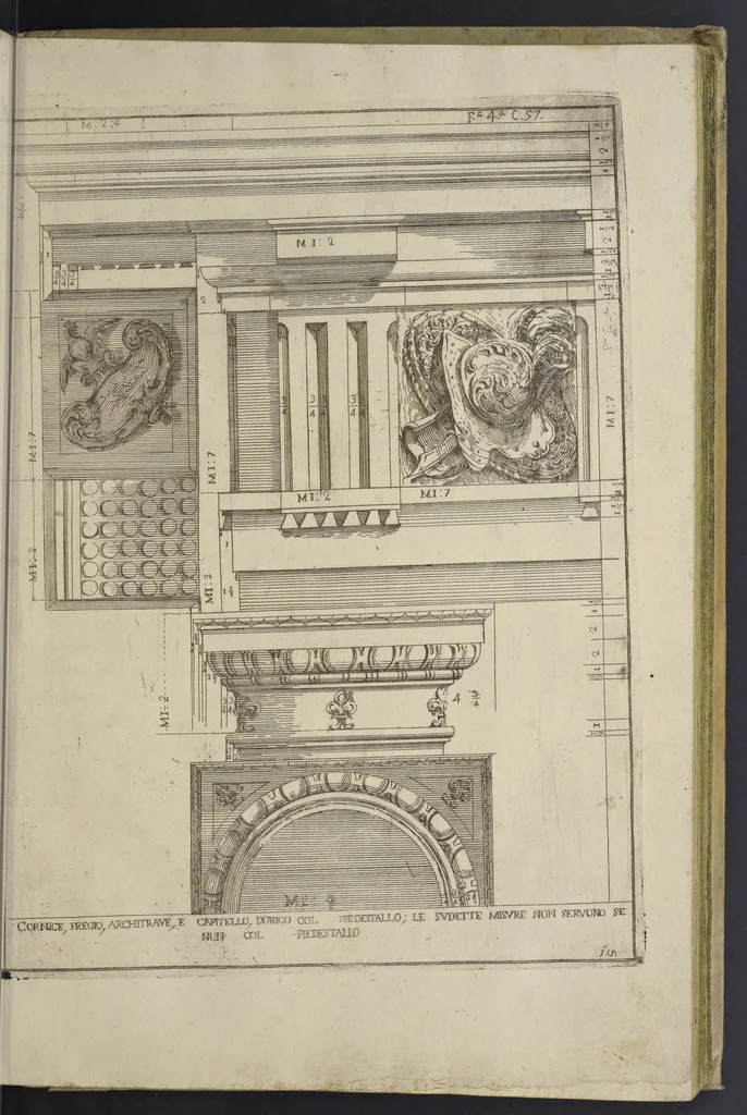 An illustration from L'architettura civile : preparata sú la geometria, e ridotta alle prospettive : considerazioni pratiche, 1711, leaf 118
