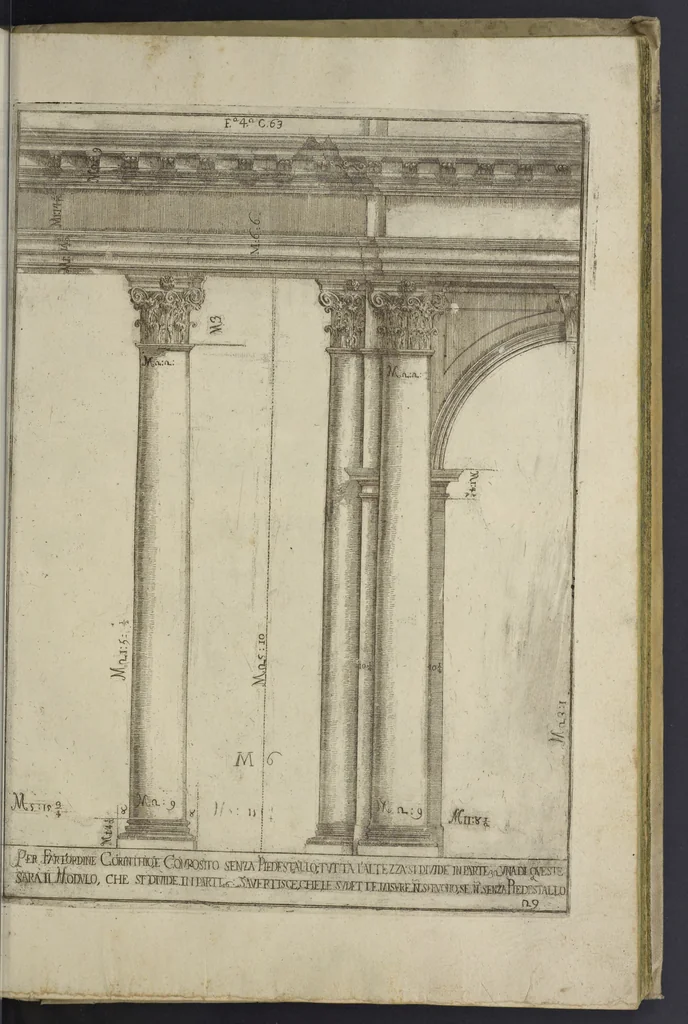 An illustration from L'architettura civile : preparata sú la geometria, e ridotta alle prospettive : considerazioni pratiche, 1711, leaf 144