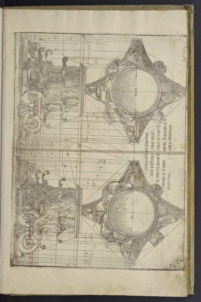 An illustration from L'architettura civile : preparata sú la geometria, e ridotta alle prospettive : considerazioni pratiche, 1711, leaf 156