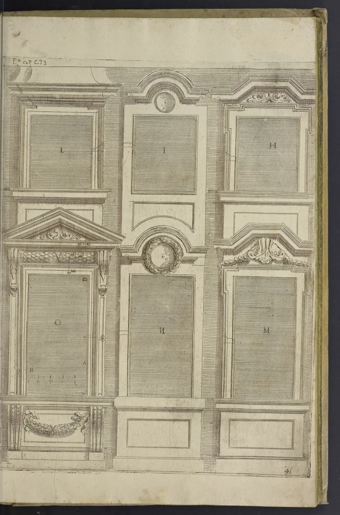 An illustration from L'architettura civile : preparata sú la geometria, e ridotta alle prospettive : considerazioni pratiche, 1711, leaf 180