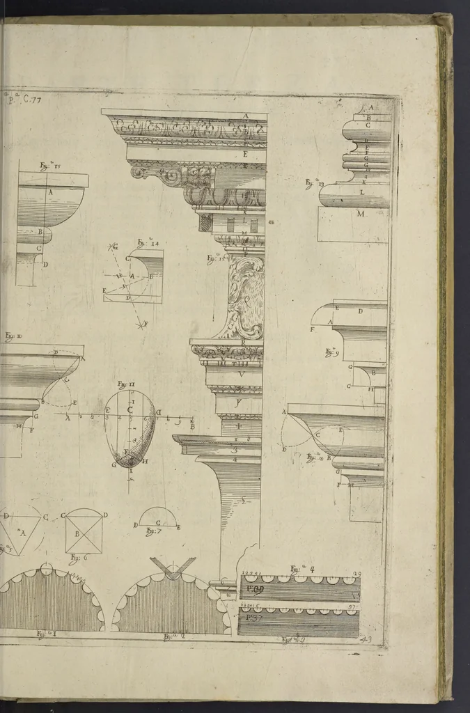 An illustration from L'architettura civile : preparata sú la geometria, e ridotta alle prospettive : considerazioni pratiche, 1711, leaf 188