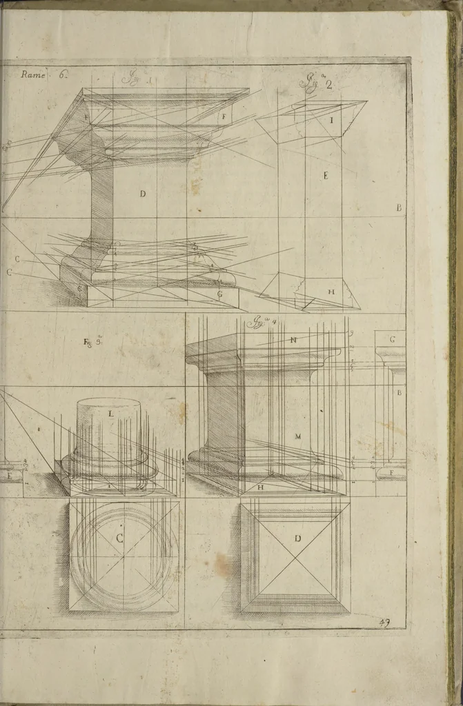 An illustration from L'architettura civile : preparata sú la geometria, e ridotta alle prospettive : considerazioni pratiche, 1711, leaf 216