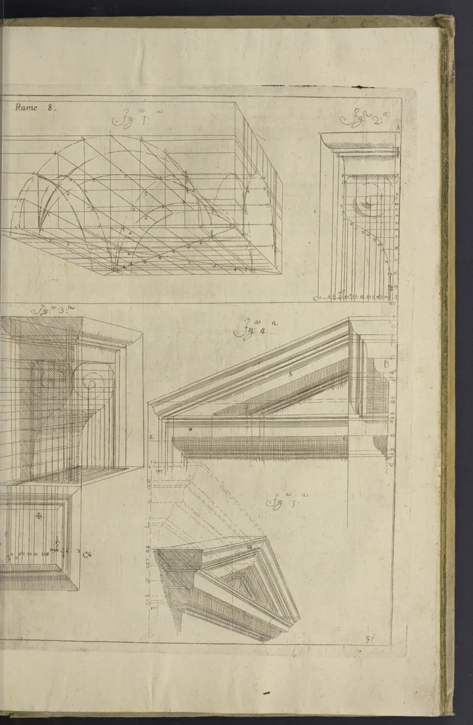 An illustration from L'architettura civile : preparata sú la geometria, e ridotta alle prospettive : considerazioni pratiche, 1711, leaf 224