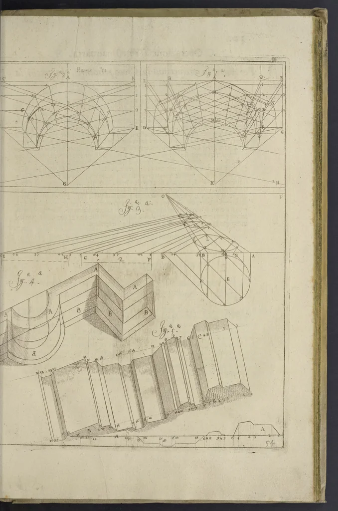 An illustration from L'architettura civile : preparata sú la geometria, e ridotta alle prospettive : considerazioni pratiche, 1711, leaf 236
