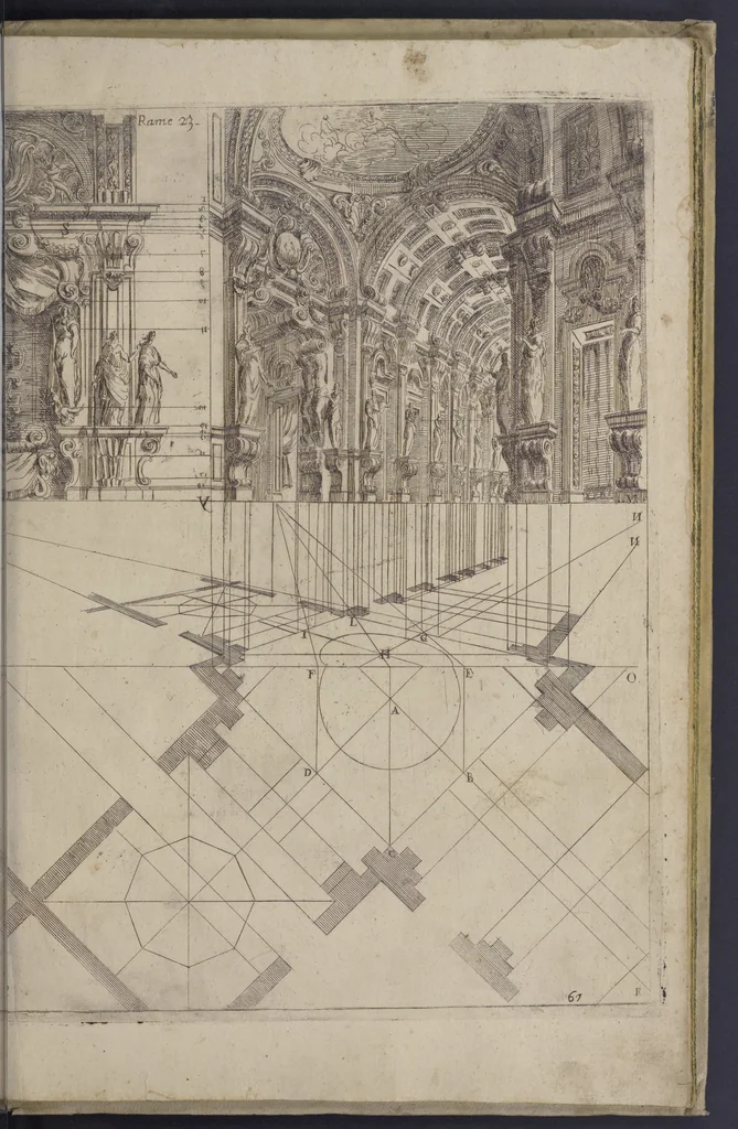 An illustration from L'architettura civile : preparata sú la geometria, e ridotta alle prospettive : considerazioni pratiche, 1711, leaf 298