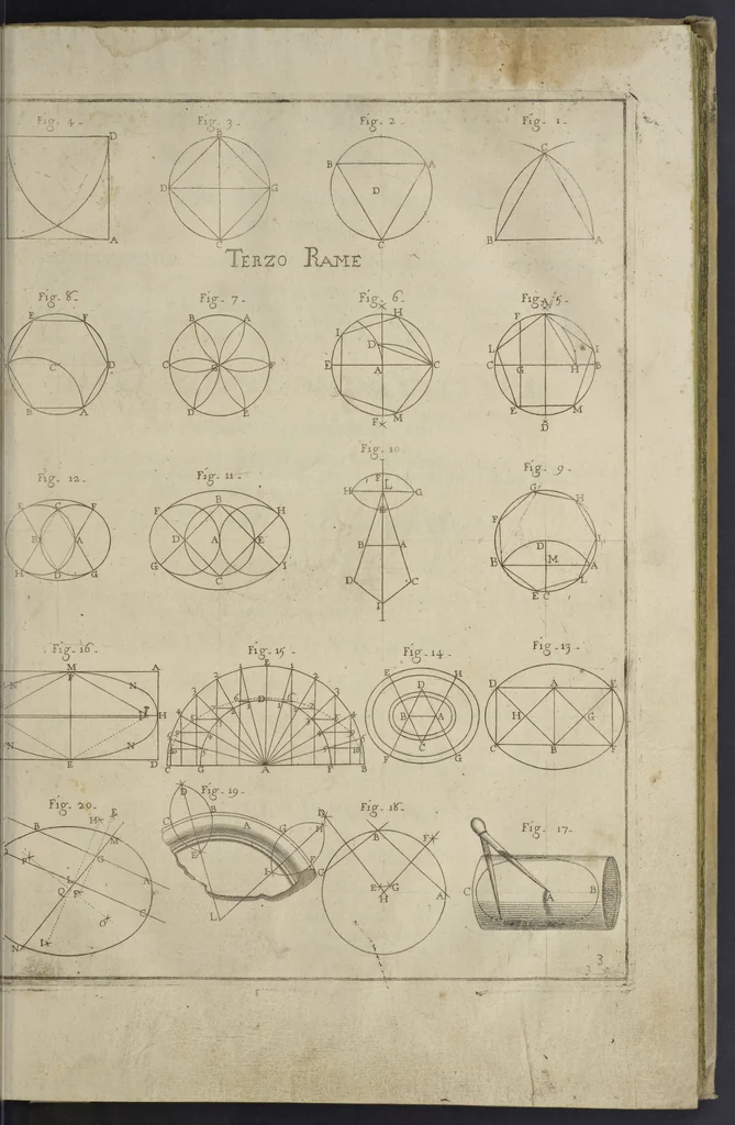 An illustration from L'architettura civile : preparata sú la geometria, e ridotta alle prospettive : considerazioni pratiche, 1711, leaf 36