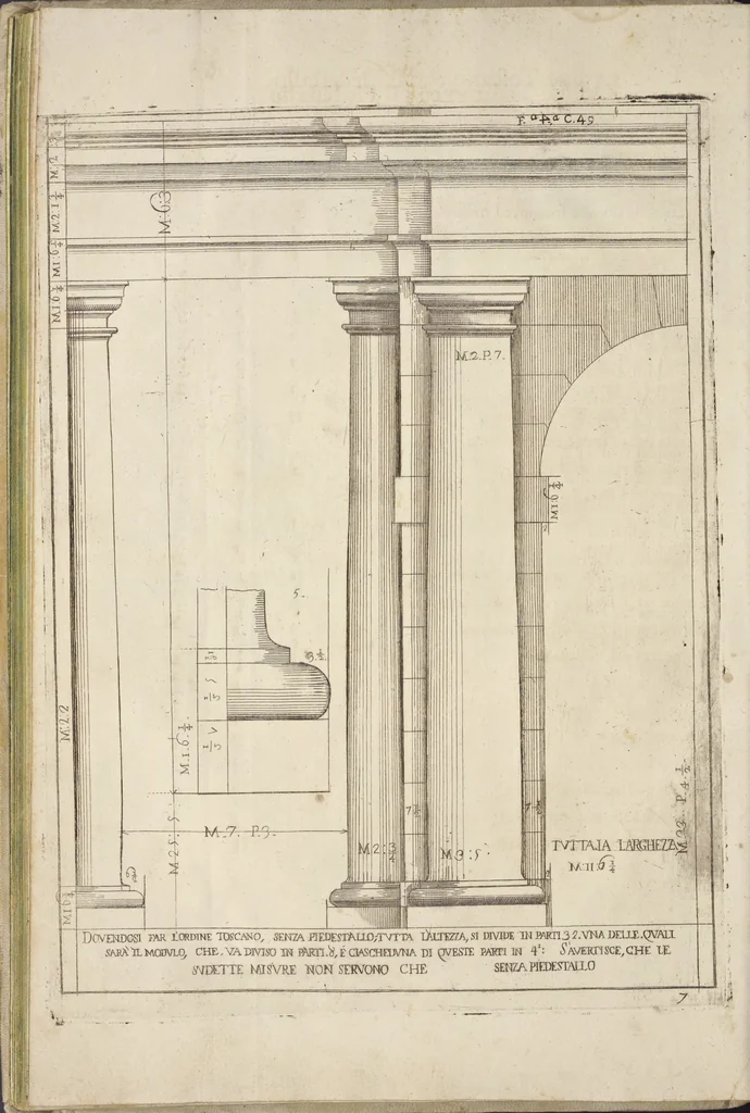 An illustration from L'architettura civile : preparata sú la geometria, e ridotta alle prospettive : considerazioni pratiche, 1711, leaf 95