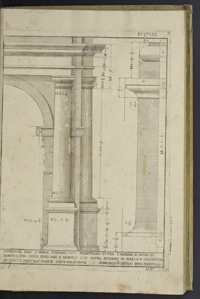 An illustration from L'architettura civile : preparata sú la geometria, e ridotta alle prospettive : considerazioni pratiche, 1711, leaf 98