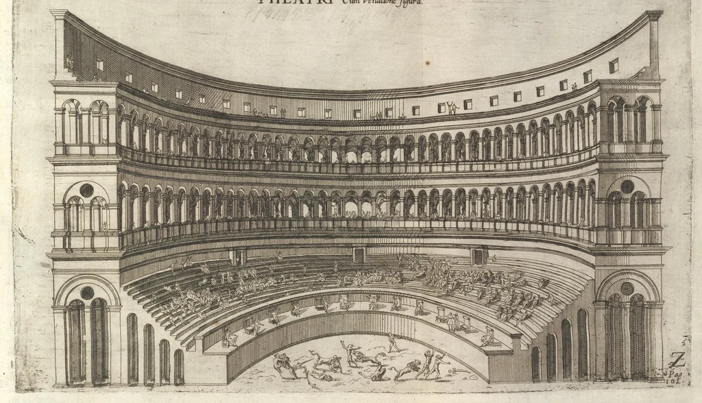 An illustration from Onvphrii Panvinii Veronensis, De lvdis circensibvs libri II ; De trivmphis liber vnvs : quibus vniuersa ferè Romanorvm vetervm sacra ritvsq. declarantvr, ac figuris aeneis illustrantur, 1600, leaf 214