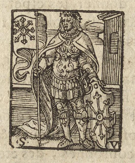 An illustration from Des decorations funebres : ou il est amplement traité des tentures, des lumieres, des mausolées, catafalques, inscriptions & autres ornemens funebres; avec tout ce qui s'est fait de plus considerable depuis plus d'un siecle, pour les papes, empereurs, rois, reines, cardinaux, princes, prelats, sçavans & personnes illustres en naissance, vertu & dignité, 1683, leaf 373