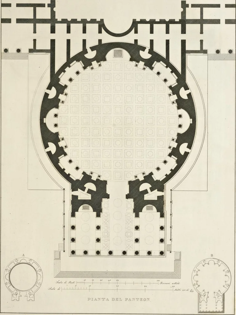 An illustration from L'architettura antica descritta e dimostrata coi monumenti ... : opera divisa in tre sezioni risguardanti la storia, la teorica, e le pratiche dell' architettura egiziana, greca e romana, 1830, leaf 100