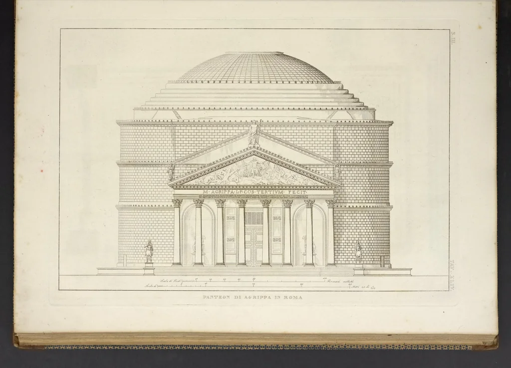 An illustration from L'architettura antica descritta e dimostrata coi monumenti ... : opera divisa in tre sezioni risguardanti la storia, la teorica, e le pratiche dell' architettura egiziana, greca e romana, 1830, leaf 102