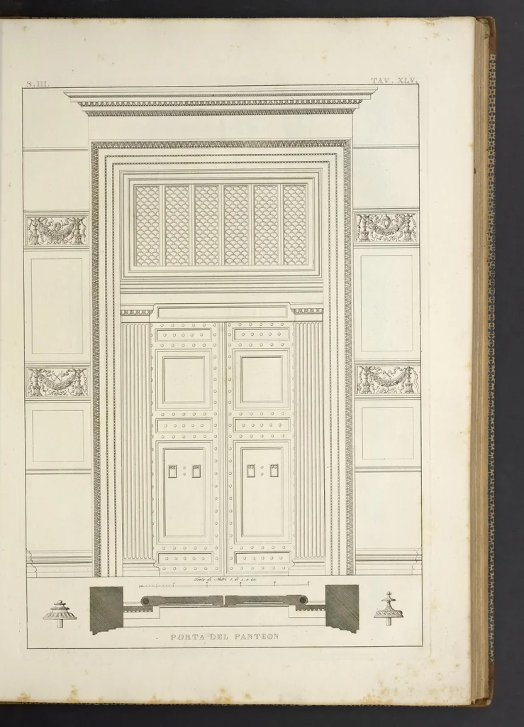 An illustration from L'architettura antica descritta e dimostrata coi monumenti ... : opera divisa in tre sezioni risguardanti la storia, la teorica, e le pratiche dell' architettura egiziana, greca e romana, 1830, leaf 104