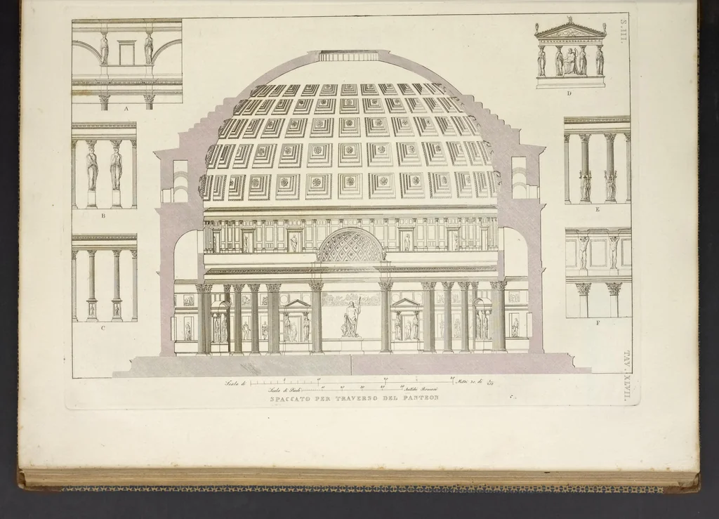 An illustration from L'architettura antica descritta e dimostrata coi monumenti ... : opera divisa in tre sezioni risguardanti la storia, la teorica, e le pratiche dell' architettura egiziana, greca e romana, 1830, leaf 108