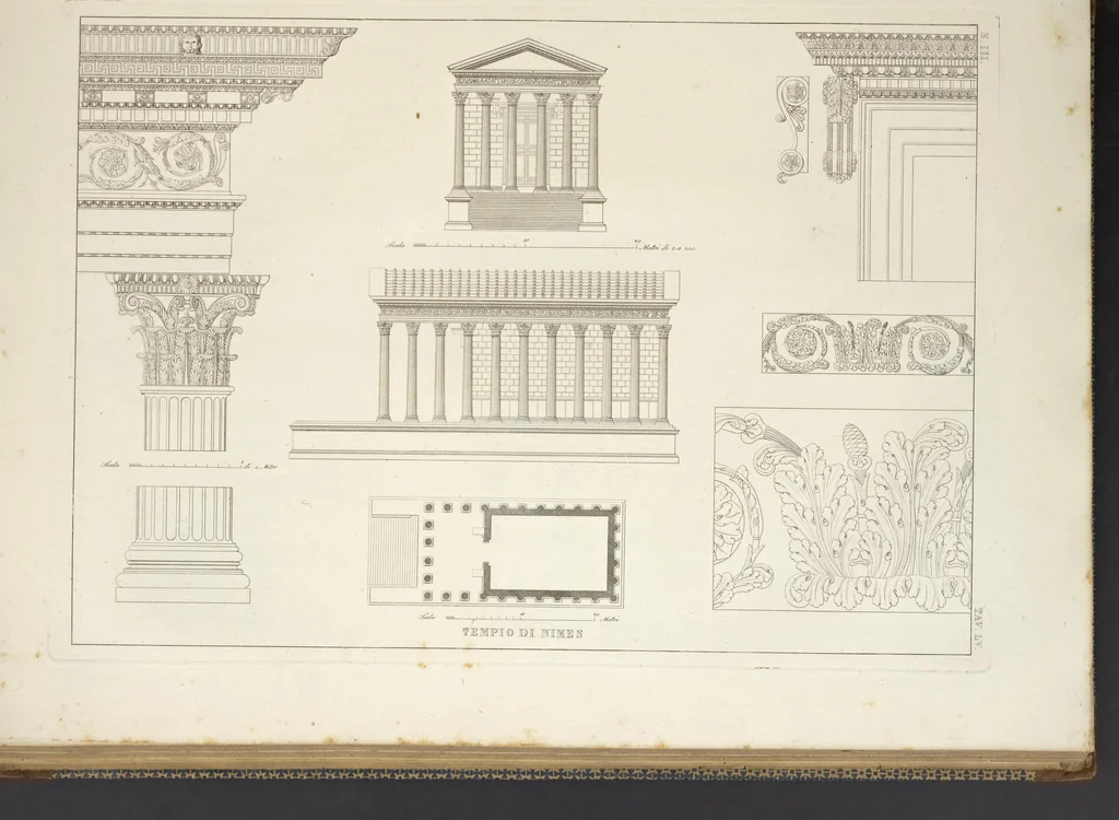 An illustration from L'architettura antica descritta e dimostrata coi monumenti ... : opera divisa in tre sezioni risguardanti la storia, la teorica, e le pratiche dell' architettura egiziana, greca e romana, 1830, leaf 124