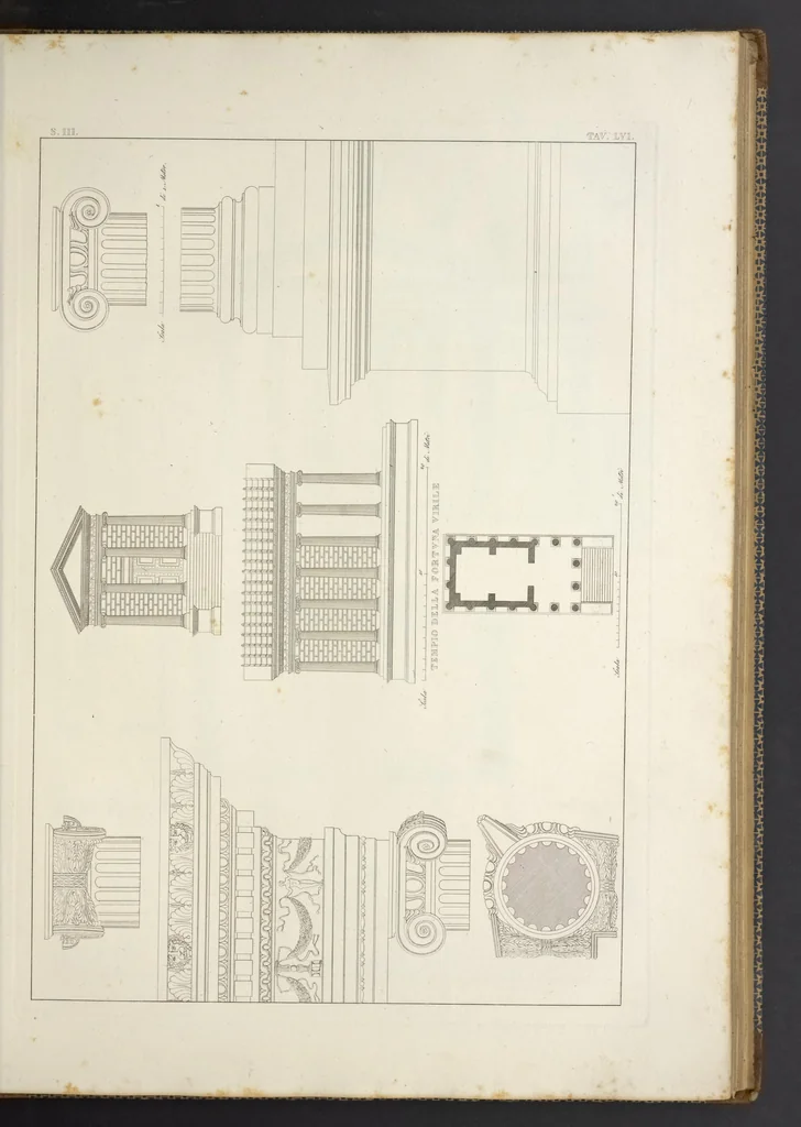 An illustration from L'architettura antica descritta e dimostrata coi monumenti ... : opera divisa in tre sezioni risguardanti la storia, la teorica, e le pratiche dell' architettura egiziana, greca e romana, 1830, leaf 126