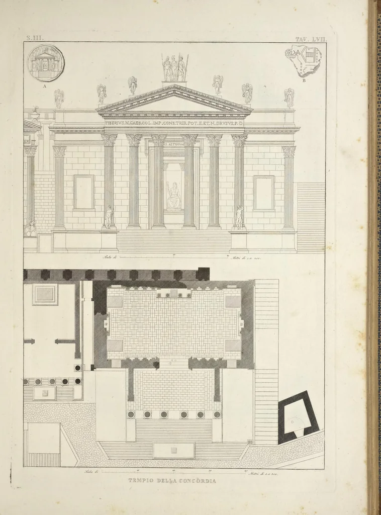 An illustration from L'architettura antica descritta e dimostrata coi monumenti ... : opera divisa in tre sezioni risguardanti la storia, la teorica, e le pratiche dell' architettura egiziana, greca e romana, 1830, leaf 128