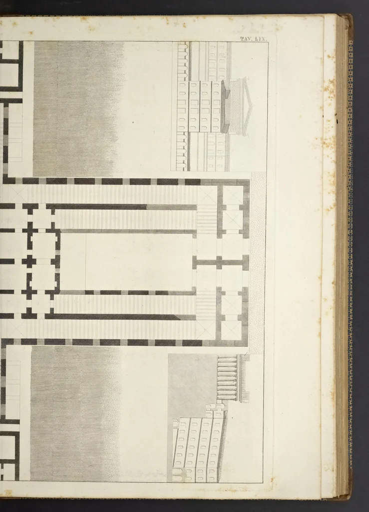An illustration from L'architettura antica descritta e dimostrata coi monumenti ... : opera divisa in tre sezioni risguardanti la storia, la teorica, e le pratiche dell' architettura egiziana, greca e romana, 1830, leaf 134
